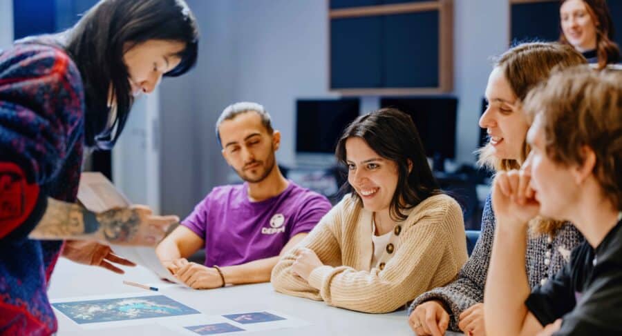 BIMM Game design students at a workshop with teacher