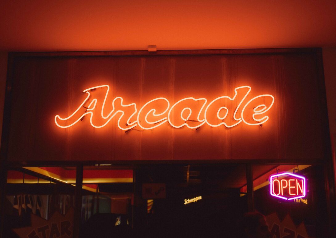 Neon arcade sign, red