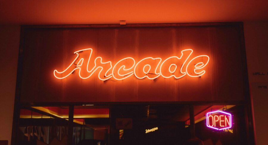 Neon arcade sign, red