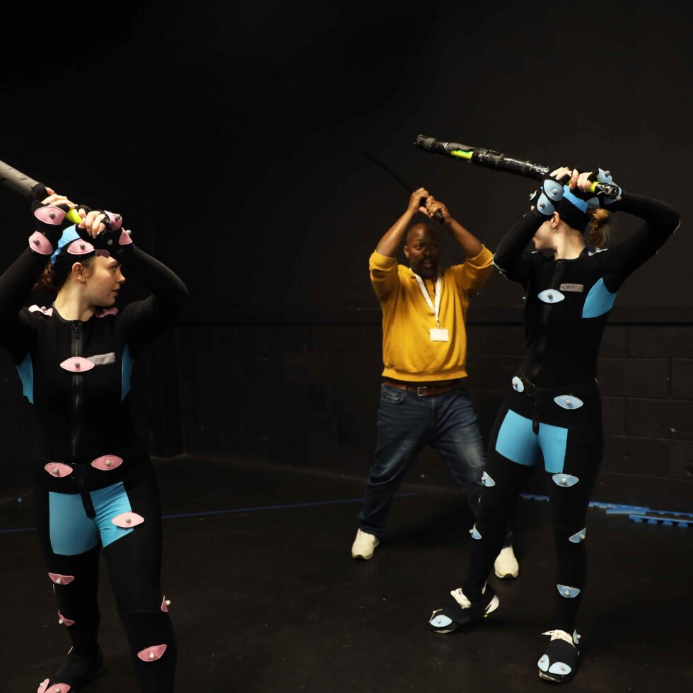 MetStudios two students using motion capture suits