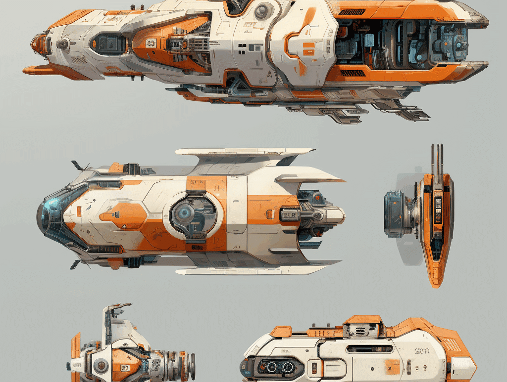 multiple spaceships as concept art of for a video game