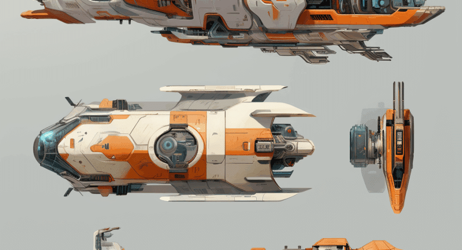 multiple spaceships as concept art of for a video game