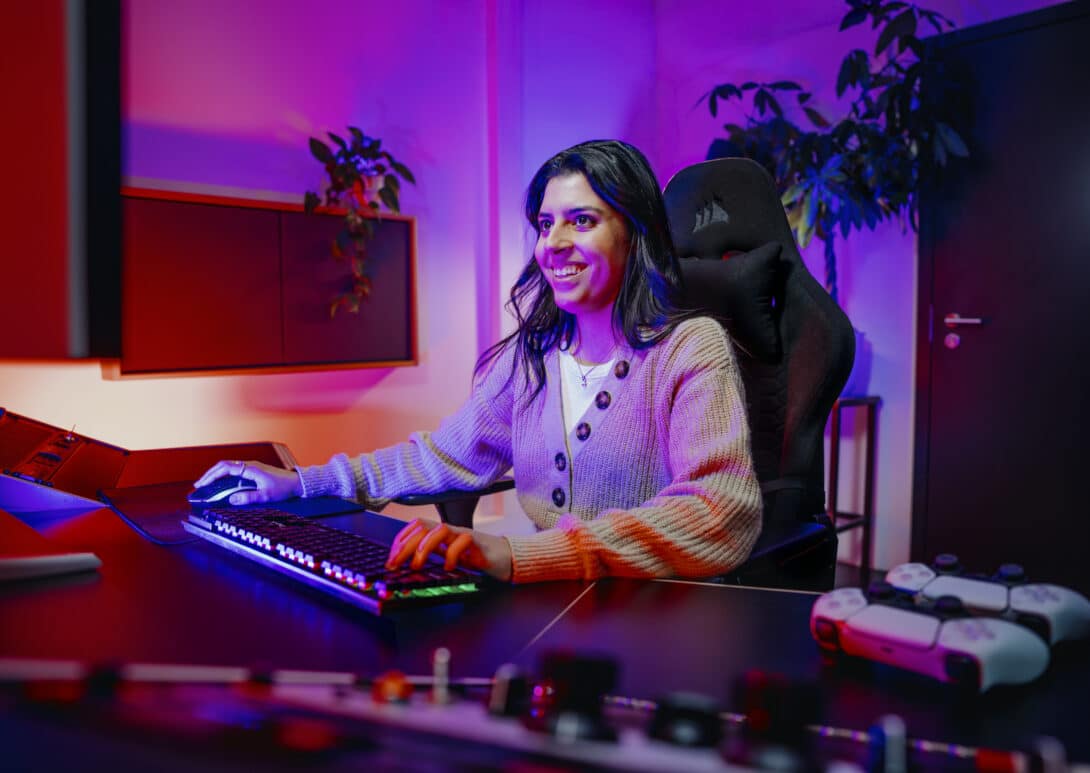 Student playing video game