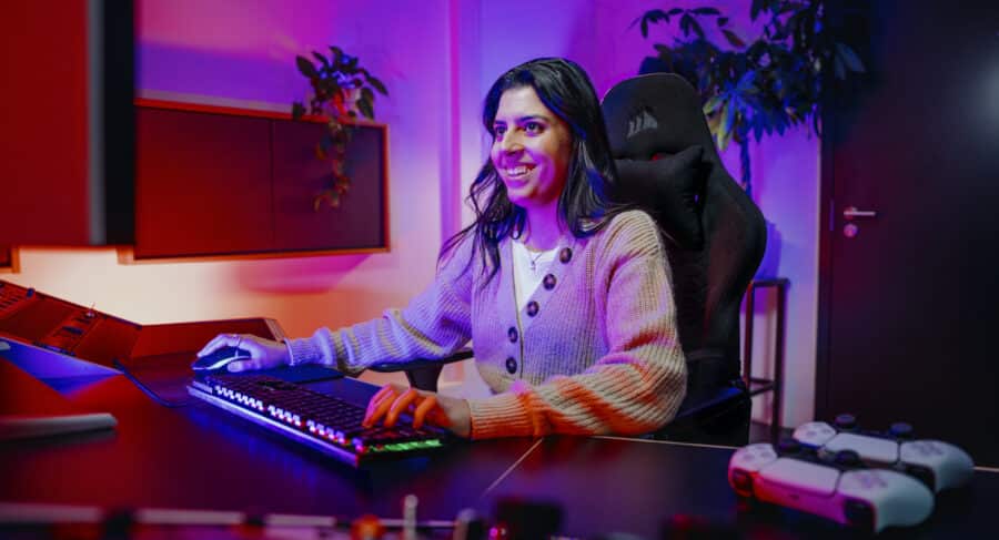 Student playing video game